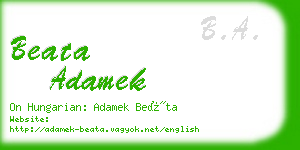 beata adamek business card